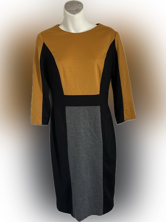 London Style Dresses & Skirts - London Style Colorblock Long Sleeve Midi Dress in Mustard, Black & Gray size 4